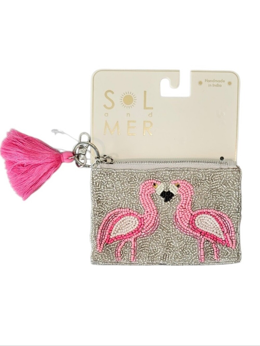 🦩 Sol & Mer Beaded Flamingo Coin Purse NWT | Viral Beaded Zip Pouch With Tassel